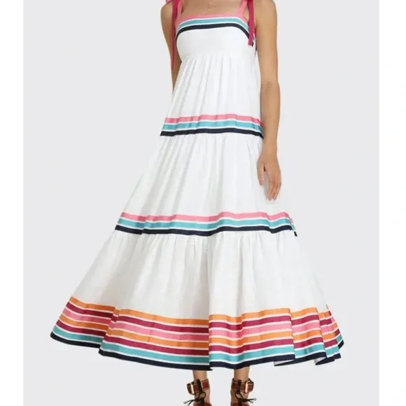 White Maxi Dress with Colorful Stripes - Picture 1 of 3
